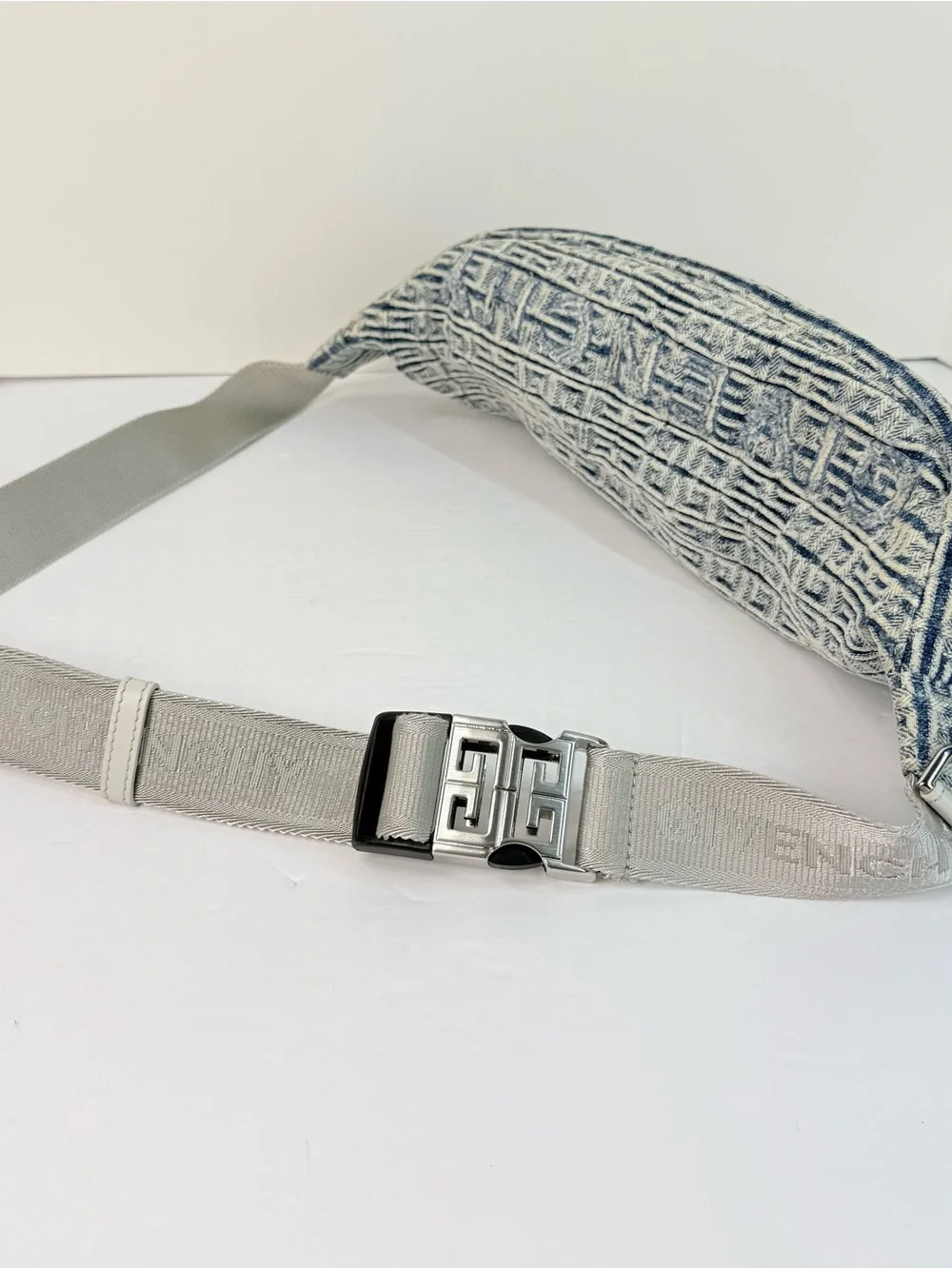 Givenchy Monogram Denim Logo 4G Print Belt Bag Crossbody Light Blue
